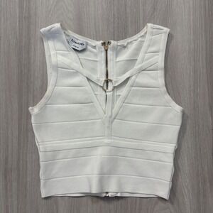 Bebe White Bandage Crop Top Zipper Ring Detail Sleeveless Women's Size S